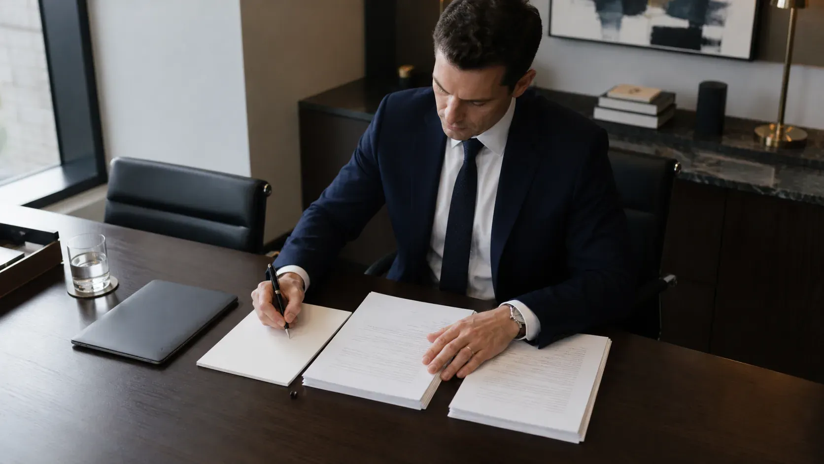 Ontario litigation lawyer comparing source materials during a witness-preparation verification pass